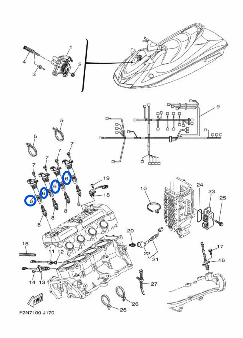 Bobine d'allumage - Ignition coil Yamaha référence FX-VX 1000-1100cc 2004-2015 6D3-82310-01-00, 6B6-82310-00-00, 6D3-82310-00-00 – Image 3