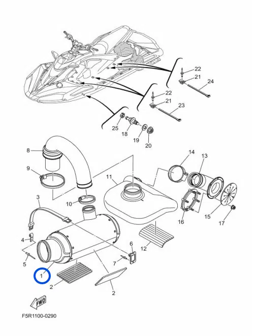 Silencieux d'échappement - Water Lock Comp Yamaha 1050cc EX-EXR-Jet Blaster 2017-2026 référence F3Y-U7550-01-00 – Image 2