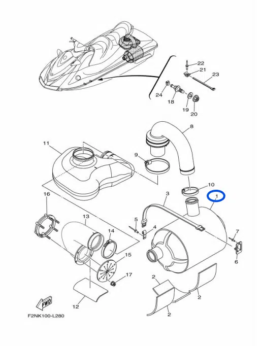 Boite à eau - Water Lock Comp Yamaha VX 1100cc 2005-2014 référence F1K-U7550-00-00, F1K-U7550-01-00, F1K-U7550-02-00 – Image 2