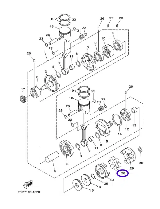 Coupleur marguerite - Rubber Shaft Coupling Yamaha 650-700 cc 1990-2020 référence 6M6-4581J-00-00, 61X-4581J-00-00