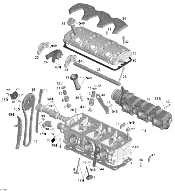 Couvercle cache culbuteur - Valve Cover Sea-Doo 2002-2005 référence 290811580, 420811581 – Image 2