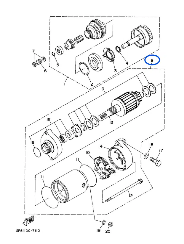 Démarreur - Starting Motor Yamaha 800-1300 cc 1996-2008 référence 63M-81800-00-00