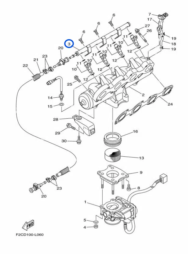 Rampe injection - Delivery Pipe Yamaha 1800 cc 2009-2012 référence 6S5-12880-00-00 – Image 3