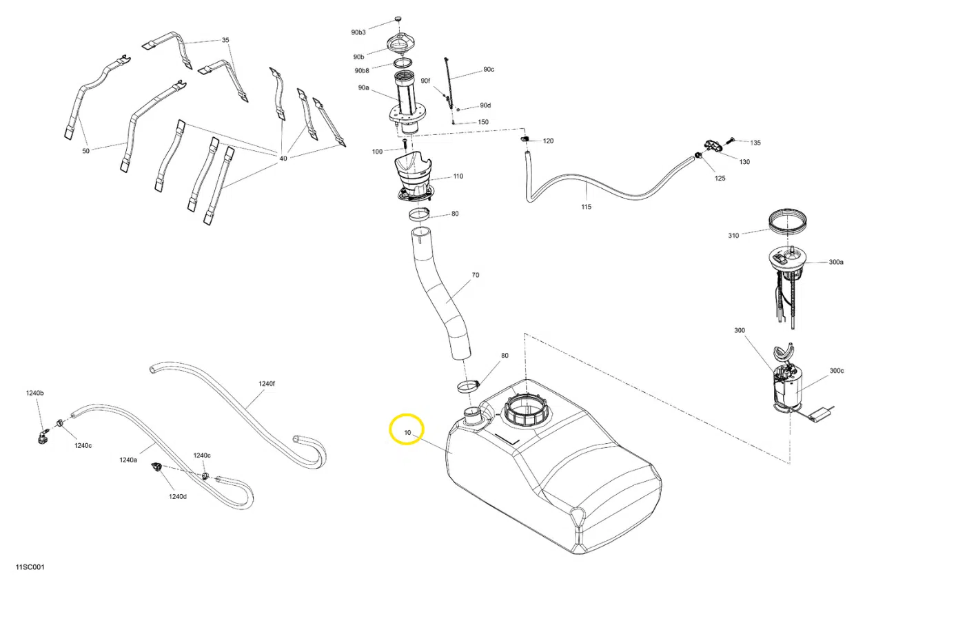 Réservoir d'essence - Fuel Tank Sea-Doo 900-1630 cc 2018-2023 référence 275500962