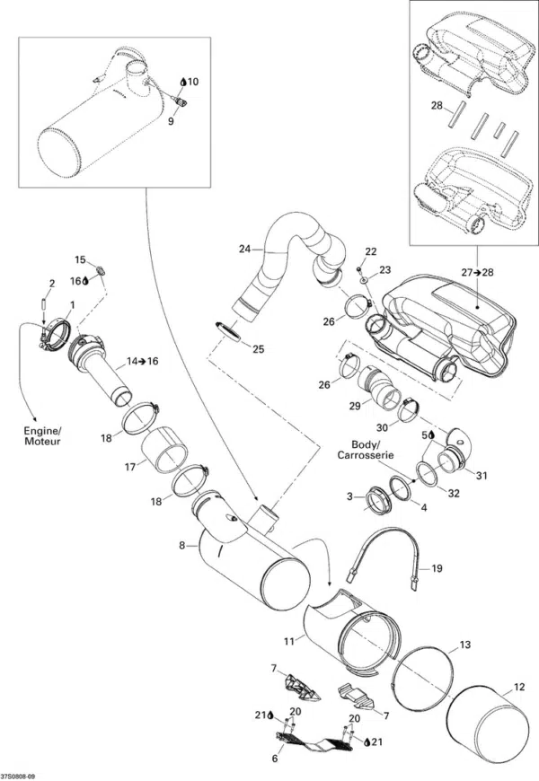 Silencieux d'échappement - Muffler Sea-Doo 2008-2011 référence 274001350, 274001648 – Image 2
