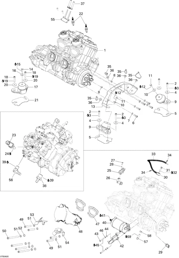 Support moteur avant 2T Sea-Doo 3DI 2006-2007 référence 270000663, 270000660 – Image 2