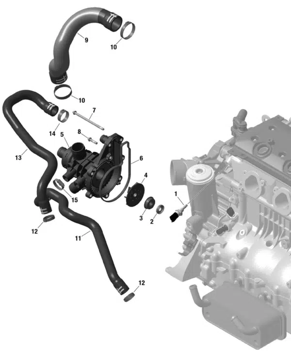 Boitier de pompe à eau - Water Pump Housing Sea-Doo 1503-1630 cc 2002-2025 référence 420922921, 420922925, 420922934, 290922685, 420922686, 420922688 – Image 2