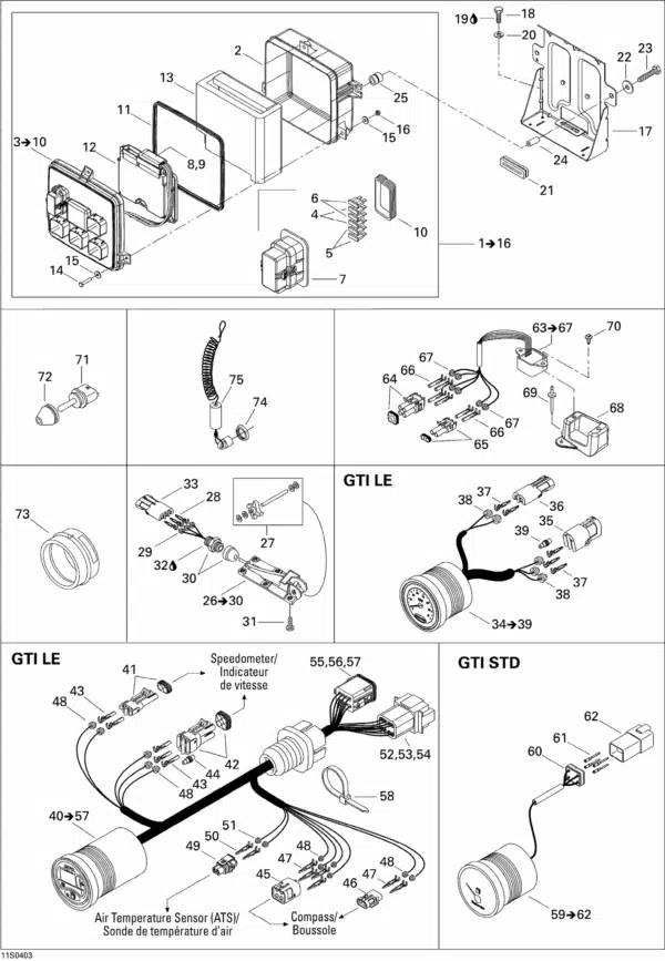 Compteur - LCD Info Gauge Sea-Doo 800cc GTI RFI 2003-2004 référence 278001799 – Image 2