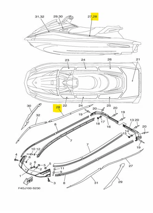 Cache de finition arrière droit - Ornament Stern Rh Yamaha GP-VX 1050-1800cc 2015-2020 référence F2X-U89A9-00-00 – Image 3