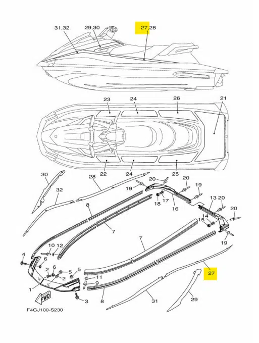 Cache de finition arrière gauche - Ornament Stern Lh Yamaha GP-VX 1050-1800cc 2015-2020 référence F2X-U89A8-00-00 – Image 2