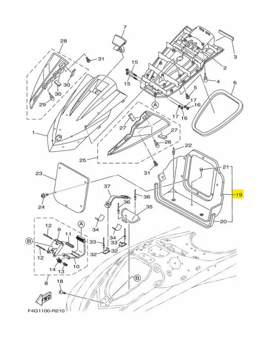 Plaque de coffre de rangement avant - Locker Bow Yamaha 1050-1800cc 2012-2020 référence F2X-U475B-00-00, F2N-U475B-02-00, F2N-U475B-03-00, F2N-U475B-04-00 – Image 2