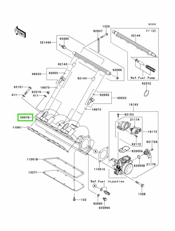 Collecteur d'admission - Manifold Intake Kawasaki 1500cc 2004-2022 référence 59076-3729