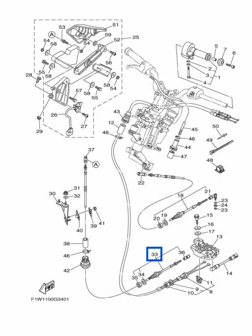 Câble de marche arrière - Cable Reverse Yamaha FX 1000-1800cc 2008-2010 référence F1W-6149C-01-00, F1W-6149C-02-00 – Image 2