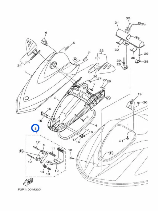 Charnière de capot - Hinge  Yamaha VX 1050-1800cc 2005-2016 référence F1K-U515A-00-00 – Image 2
