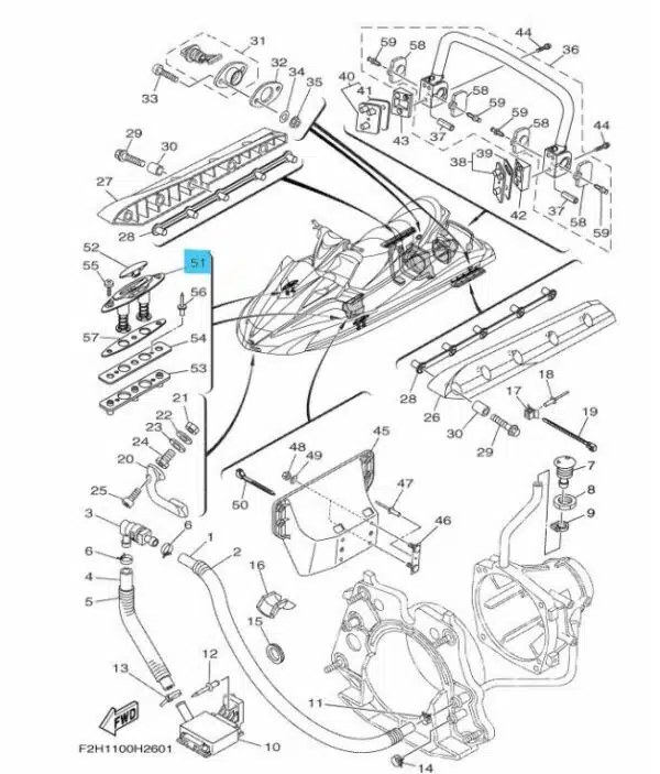 Taquet d’amarrage - Cleat Assy Yamaha 1050-1900cc 2006-2026 référence F1X-U163A-01-00, F4G-U163A-02-00 – Image 2