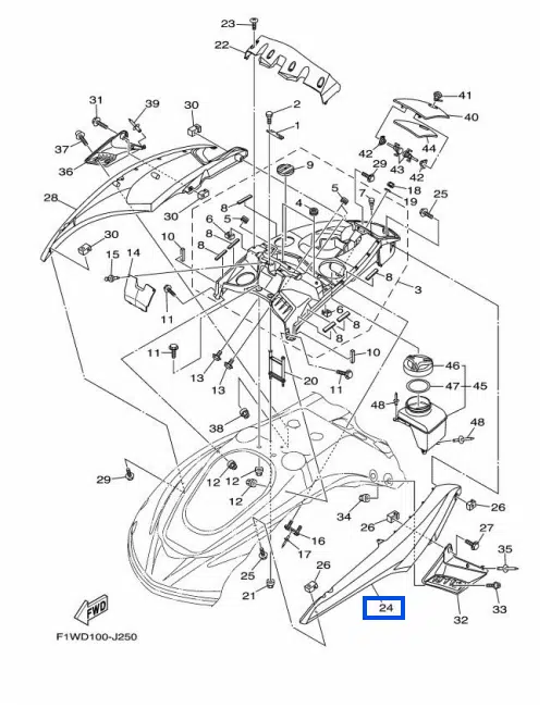 Déflecteur latéral gauche - Cover Side 1 Yamaha FX HO-SHO 1800cc 2009-2010 F1W-U377B-40-P0 – Image 2