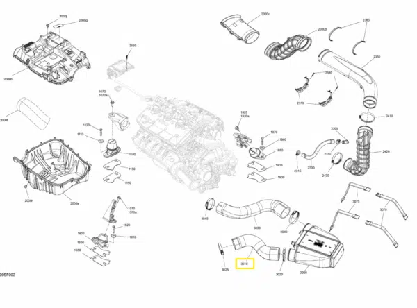 Durite d'admission de l’échangeur - Formed Hose Air Intake Intercooler Sea-Doo 230-300 CV 2018-2026 référence 273000379, 273000393, 273000418 – Image 2