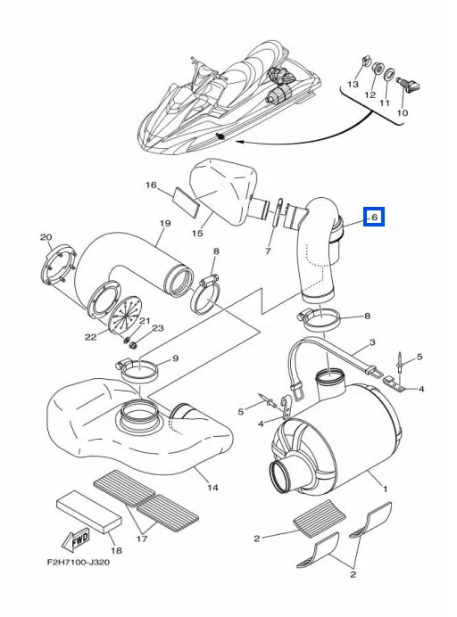 Durite d'échappement - Hose Exhaust Yamaha 1800cc 2008-2016 référence F1W-U7555-00-00, F1W-U7555-01-00 – Image 2