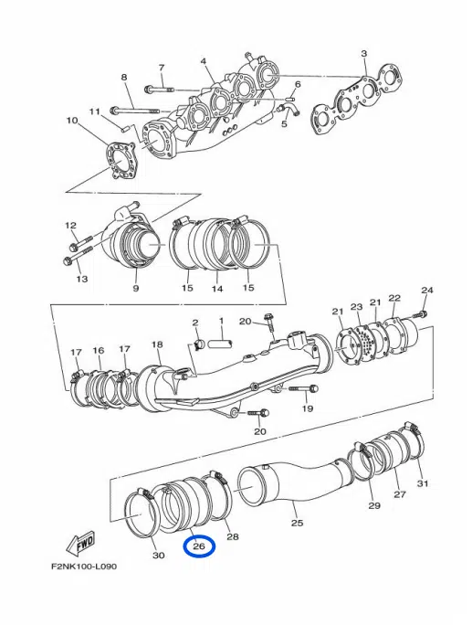 Durite d'échappement - Pipe 2 Yamaha 1100 cc 2005-2015 référence 6B6-1475E-00-00, 6BU-1475E-00-00 – Image 3