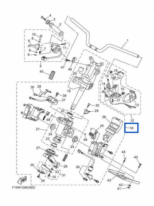 Système de direction - Steering Master Assy Yamaha FX Cruiser 1000-1800 cc 2008-2011 référence F1W-61400-10-00, F1W-61400-19-00, F1W-6773D-00-00, F1W-6151M-00-00, F1S-68341-00-00 – Image 4