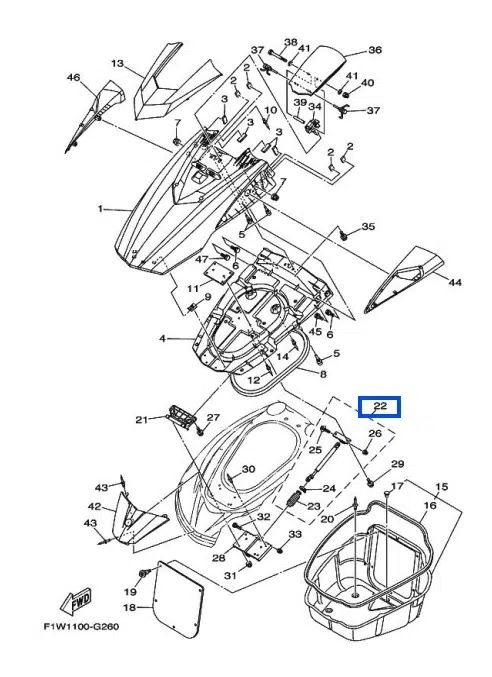 Amortisseur de coffre avant - Damper Assy Yamaha 1800cc 2008-2016 référence F1W-6514S-00-00, F2C-6514S-00-00 – Image 2