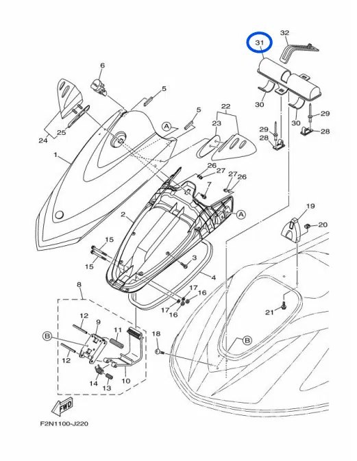 Boîtier d’extincteur - Box Fire Extinguisher Yamaha VX 1050-1900 cc 2005-2026 référence F1K-U5983-01-00 – Image 2