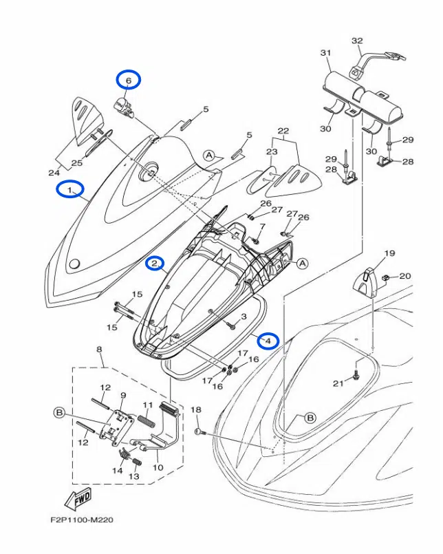 Capot gris - Lid Engine Room DNMC Yamaha VX 1100cc 2013-2014 référence F2N-U517B-10-PA – Image 2