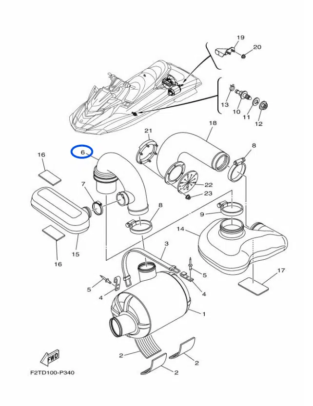 Durite d'échappement - Hose Exhaust Yamaha 1800cc 2012-2020 référence F2S-U7555-00-00, F2S-U7555-01-00 – Image 2