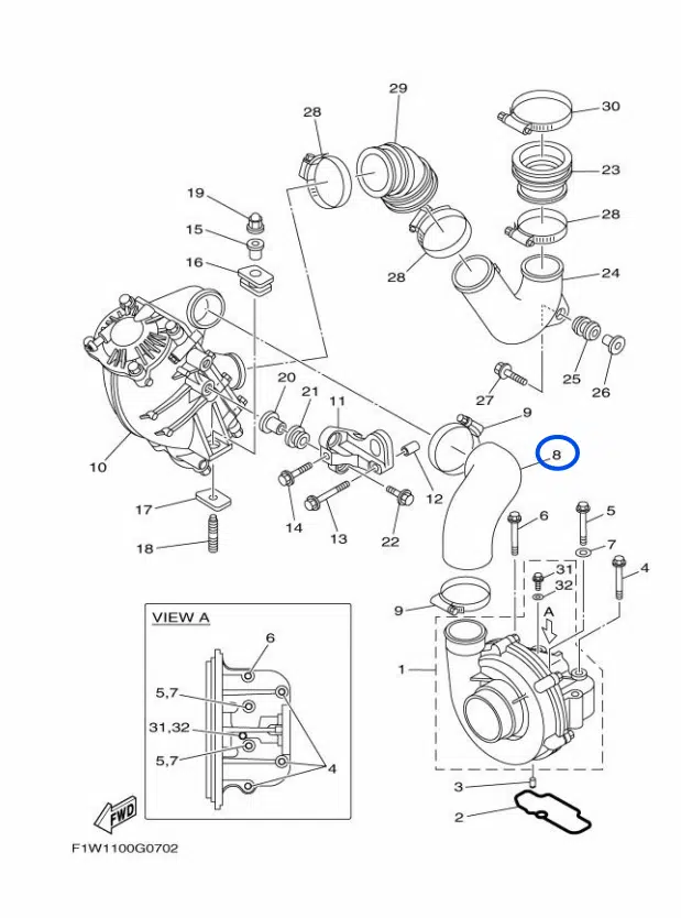 Durite d’entrée intercooler - Pipe Yamaha 1800cc 2008-2018 référence 6S5-14349-00-00 – Image 2