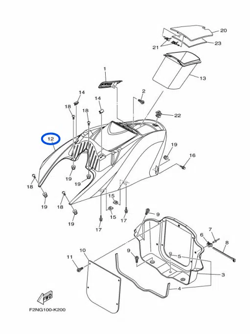 Podium central - Cover Engine Hatch Yamaha VX Sport 1100cc 2012-2013 référence F2N-U516N-00-P7 – Image 4