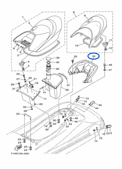 Poignée de maintien - Grip Hand Yamaha FX Cruiser 1800cc 2008-2011 référence F1W-U271B-00-00, F1W-U271B-01-00 – Image 2