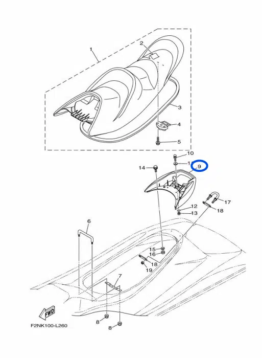 Poignée de maintien - Grip Hand Yamaha VX 1050-1100cc 2014-2016 référence F2N-U271B-20-00 – Image 4