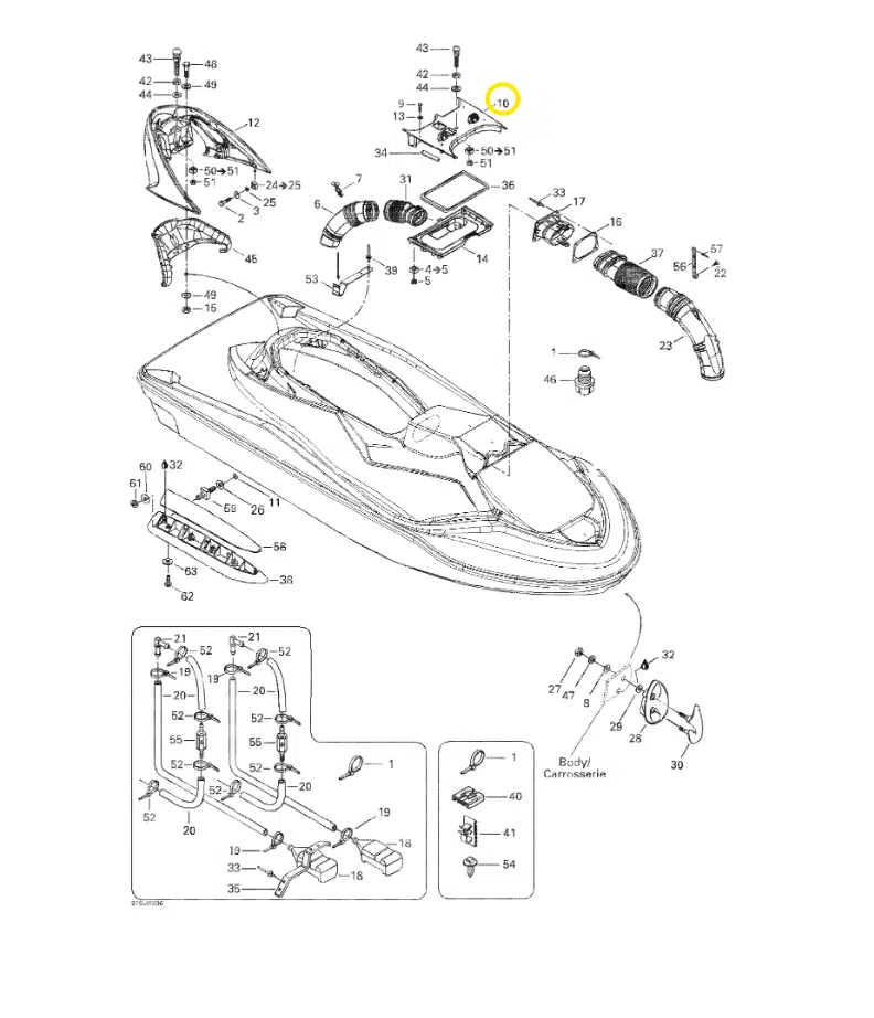 Pont supérieur noir - Upper Bridge Black Sea-Doo 951-1503cc 2002-2009 référence 291001602, 291002136 – Image 2
