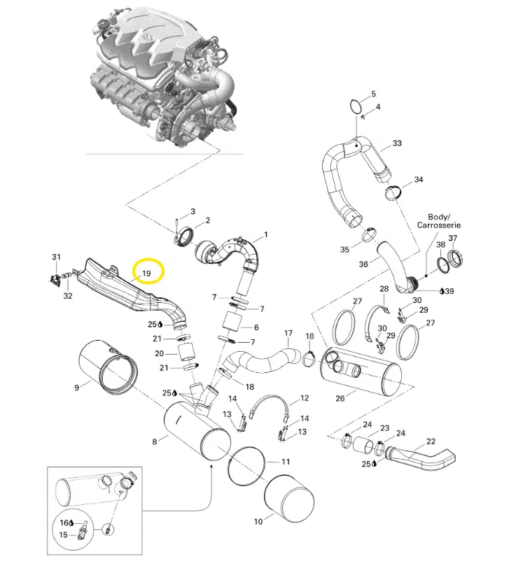 Résonateur gauche – LH Resonator Sea-Doo 1503 cc GTX 185 CV 2003-2004 référence 274000993 – Image 2