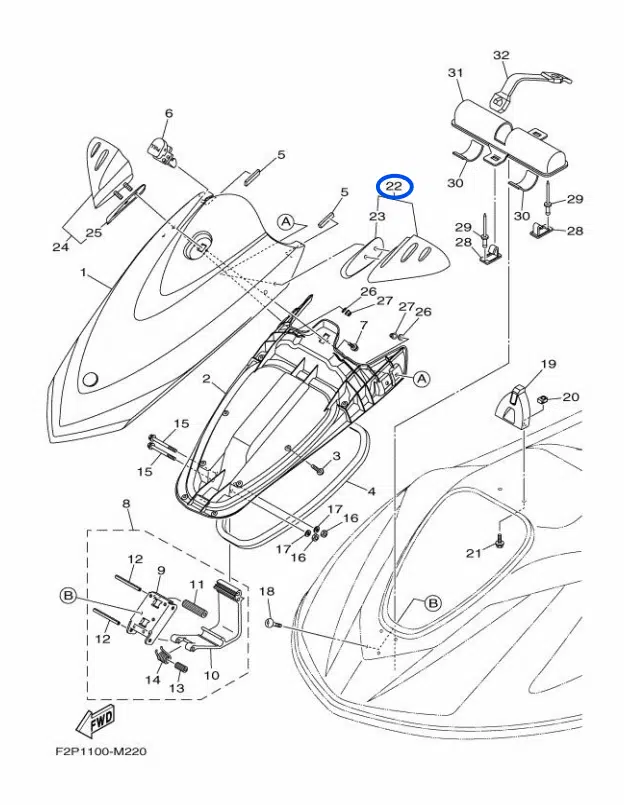 Rétroviseur gauche - Mirror LH Yamaha VX 1050-1800cc 2010-2016 référence F2N-U596B-00-00 – Image 4