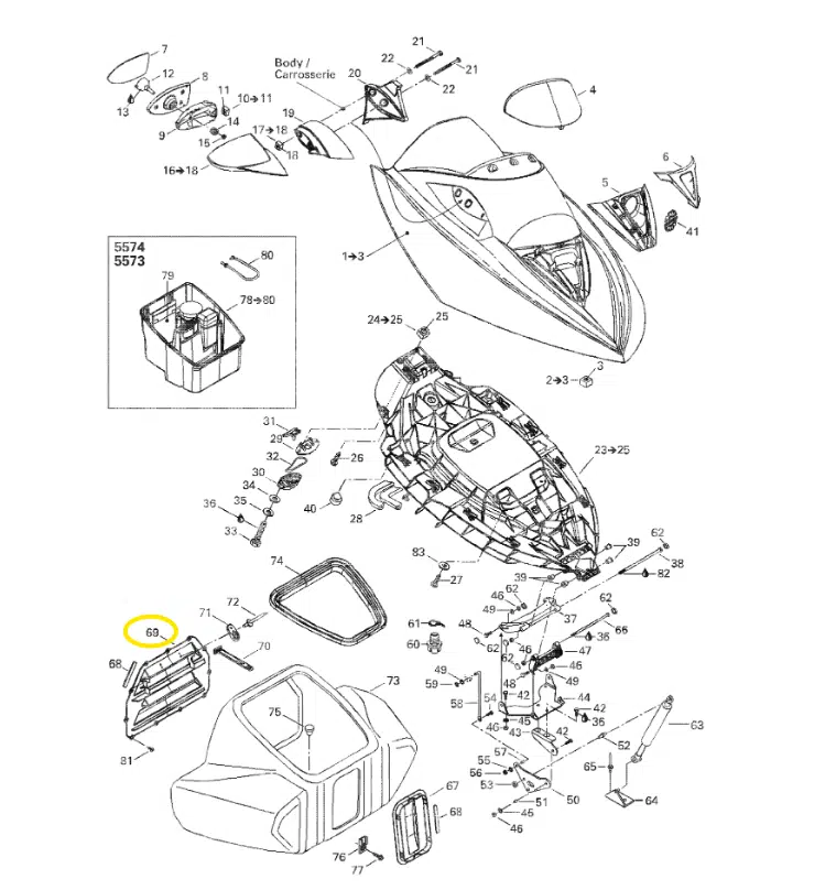 Trappe arrière de coffre avant - Rear Door Sea-Doo 951-1503cc 2002-2007 référence 291001743 – Image 2
