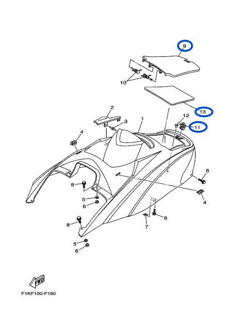 Trappe de boîte à gants - Glove Box Cover Yamaha VX 1100cc 2005-2009 référence F1K-U517H-01-00, GU2-62875-02-00, F1K-U519D-00-00 – Image 3