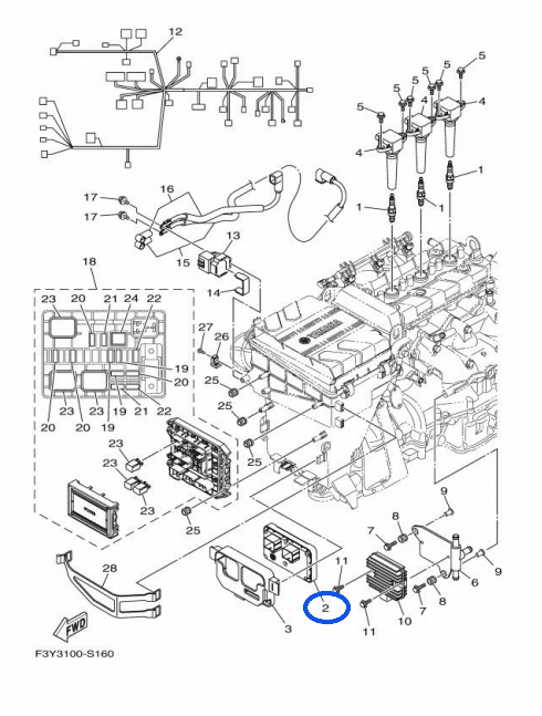 Calculateur - Engine Control Unit Yamaha EX 1050cc 2017-2018 référence 6GA-8591A-10-00