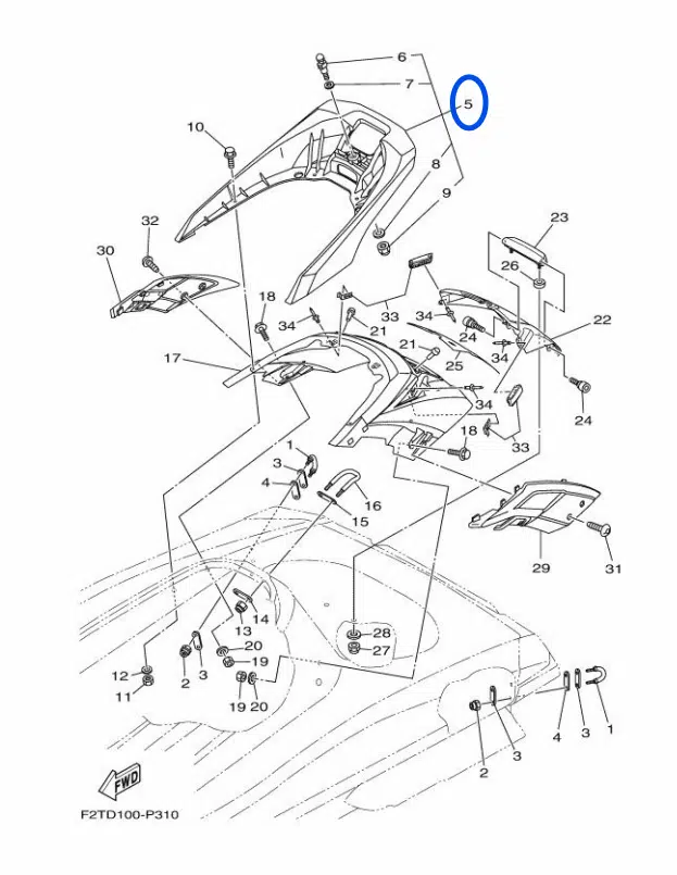 Poignée de maintien - Grip Hand Yamaha FX 1800 cc 2012-2018 référence F2S-U270B-10-00 – Image 2